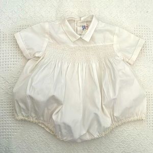 Nathan Krauskopf Co Vintage Baby Smocked One-Piece Bubble Suit Size Small White